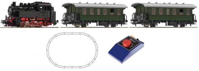 Analog Starter Set with Steam Locomotive BR 80 and Passenger train<br /><a href='images/pictures/Roco/227935.jpg' target='_blank'>Full size image</a>
